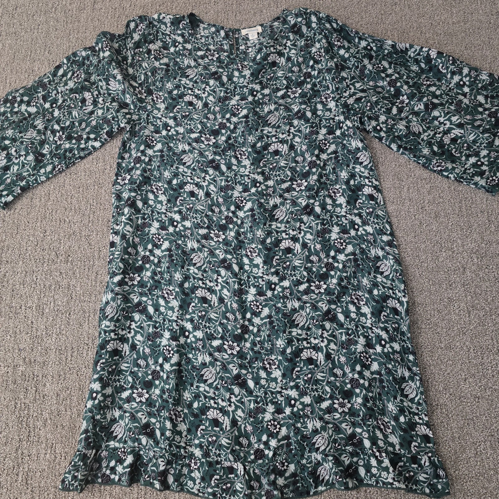 Sundance Green Floral Viscose Shift Dress L Boho Romantic India