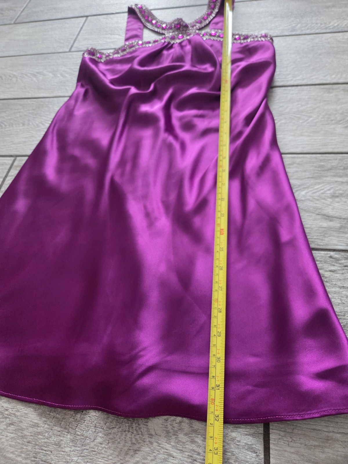 Jump Apparel Y2K Purple Satin Beaded Rhinestone Mini Dress XS Fairy Party NEW