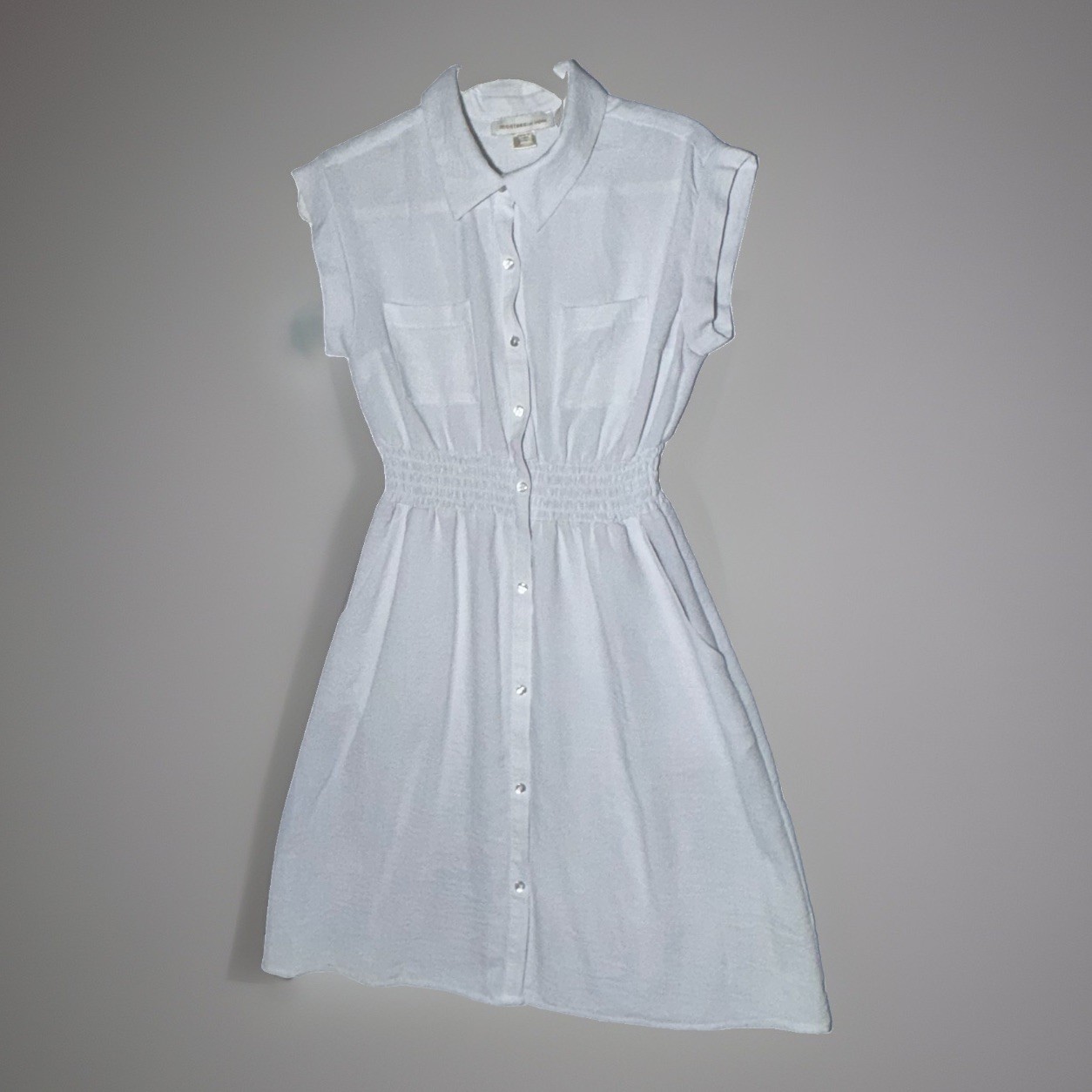 Monteau Los Angeles Light Gray Smocked Waist Shirt Dress Womens Large