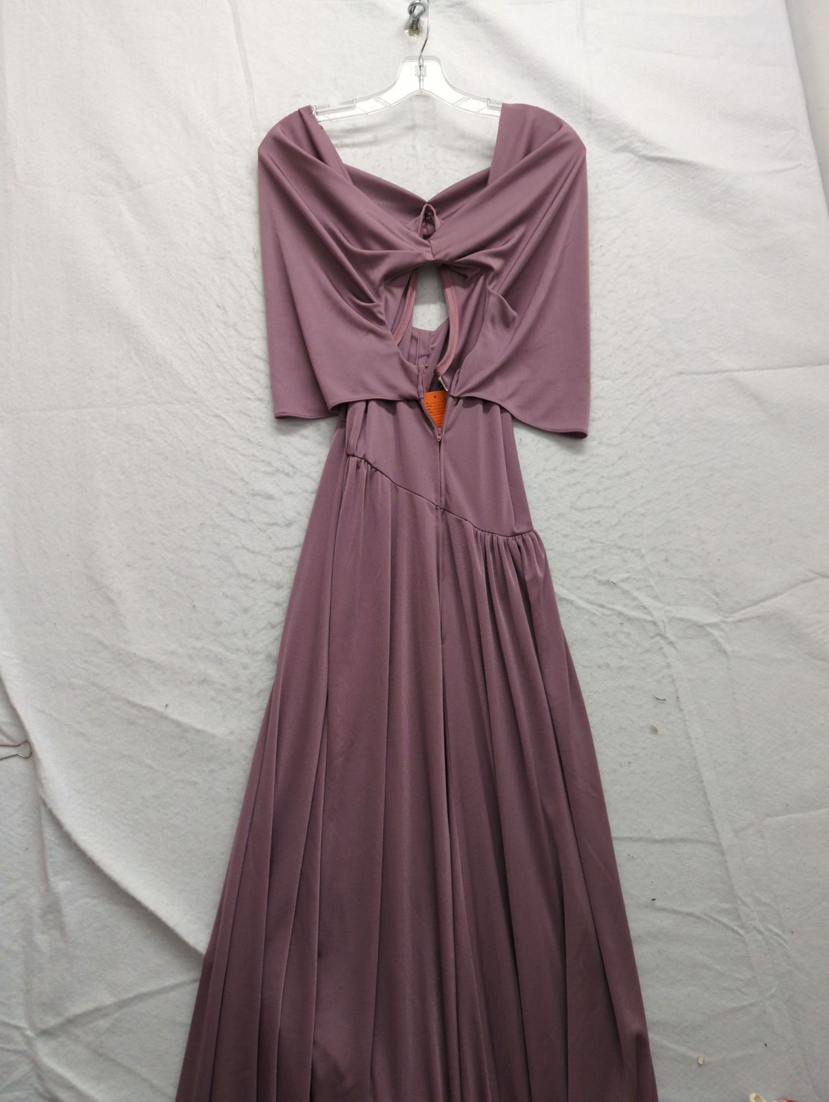 Plaza South Purple Floor-Length Evening Gown With Cut-Out Waist & Draped Sleeves