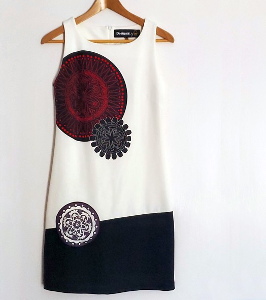 DESIGUAL Women’s Mandala Sleeveless White and Black Sheath Dress Size M