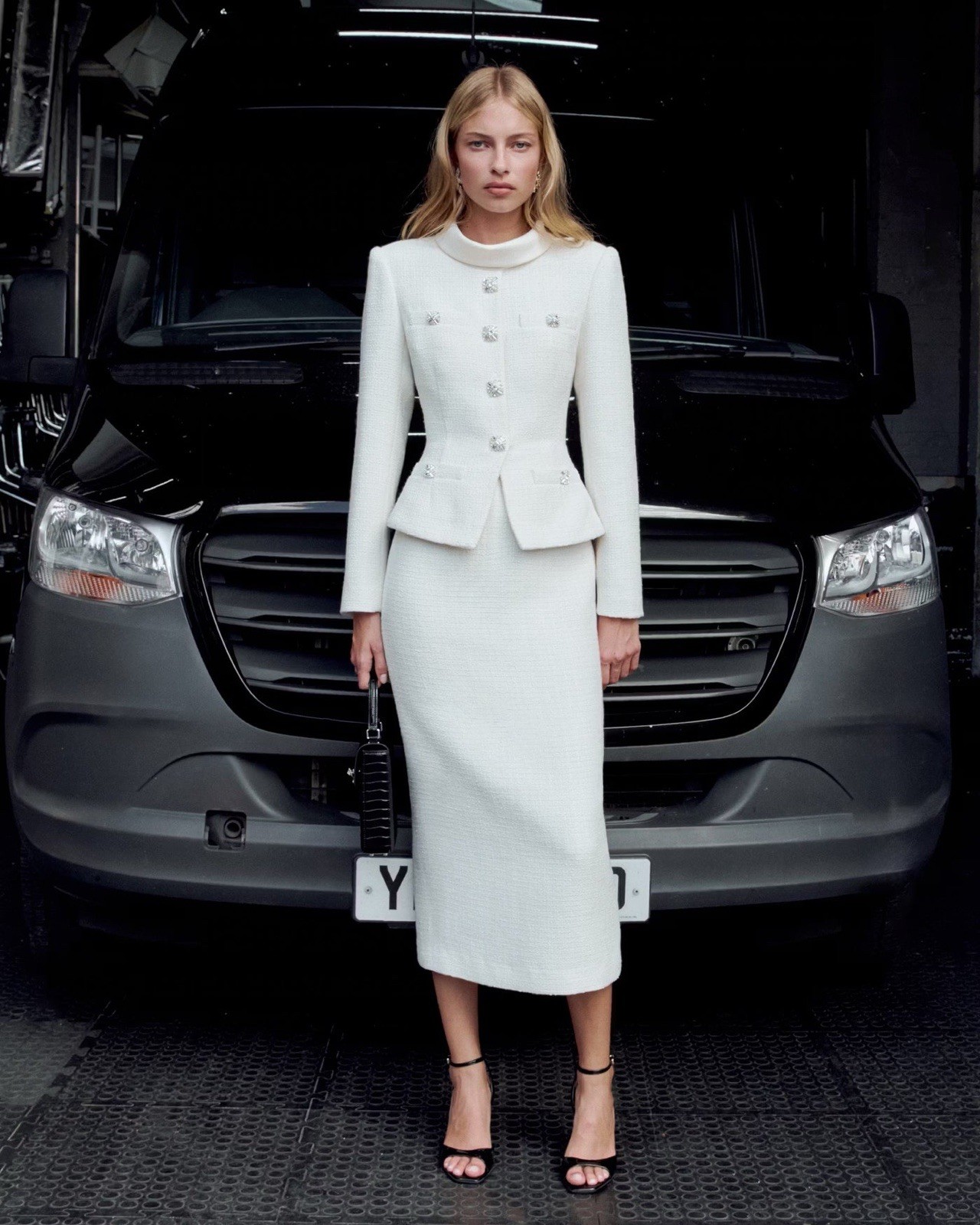Self portrait DRESS CREAM BOUCLE TAILORED MIDI $780 US 0 UK 4