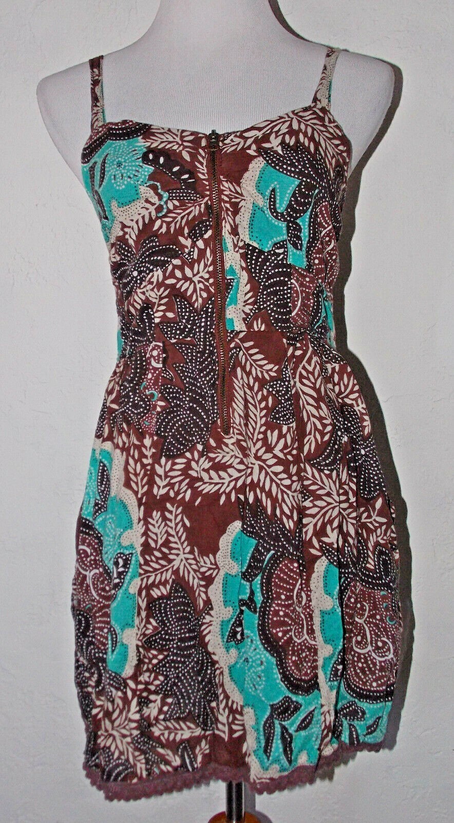 Wet Seal Juniors Dress Medium Paisley Retro Floral Multicolor Front Zipper Brown