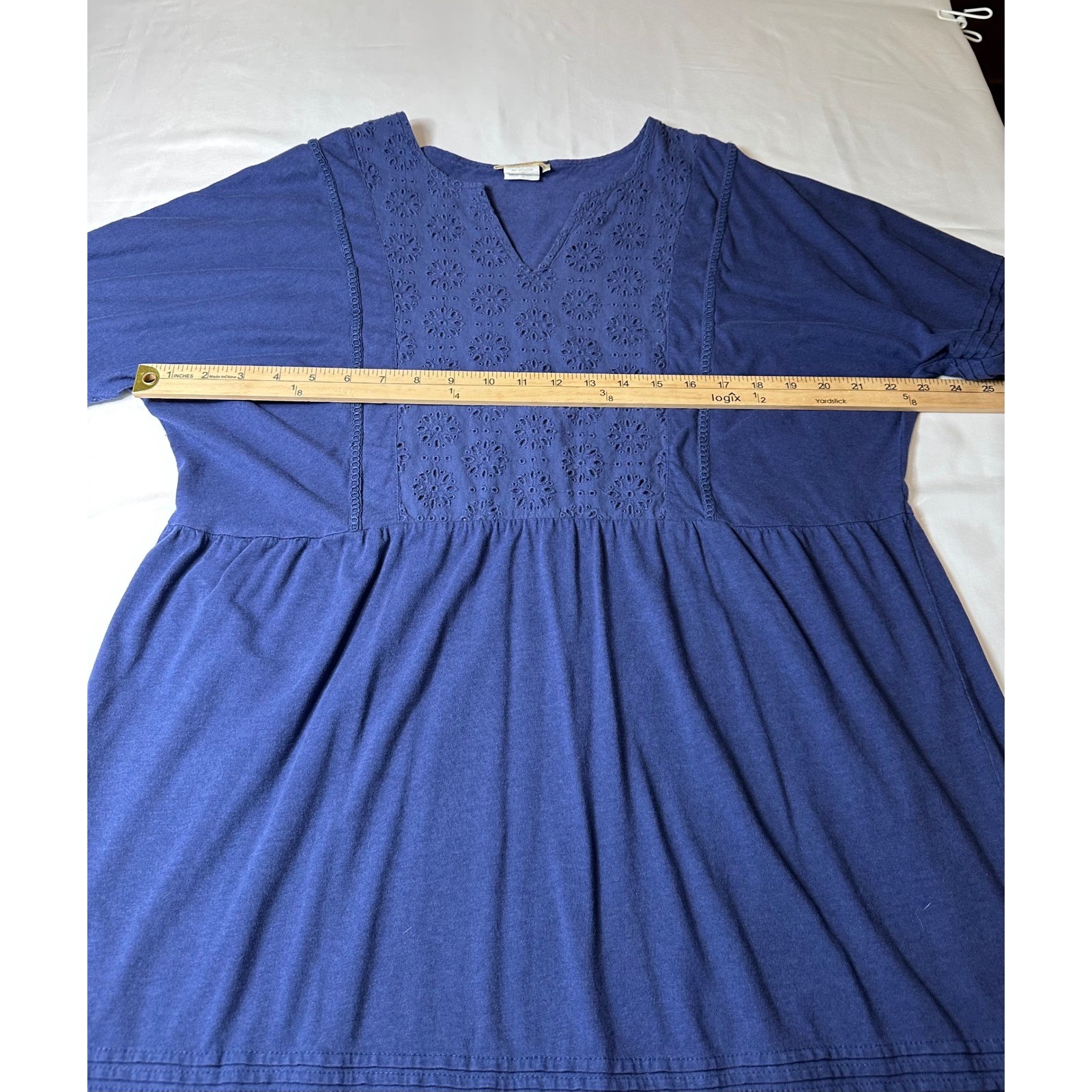 Sweet Magnolia Navy Blue Eyelet Embroidered Short Sleeve Shift Dress Womens XL