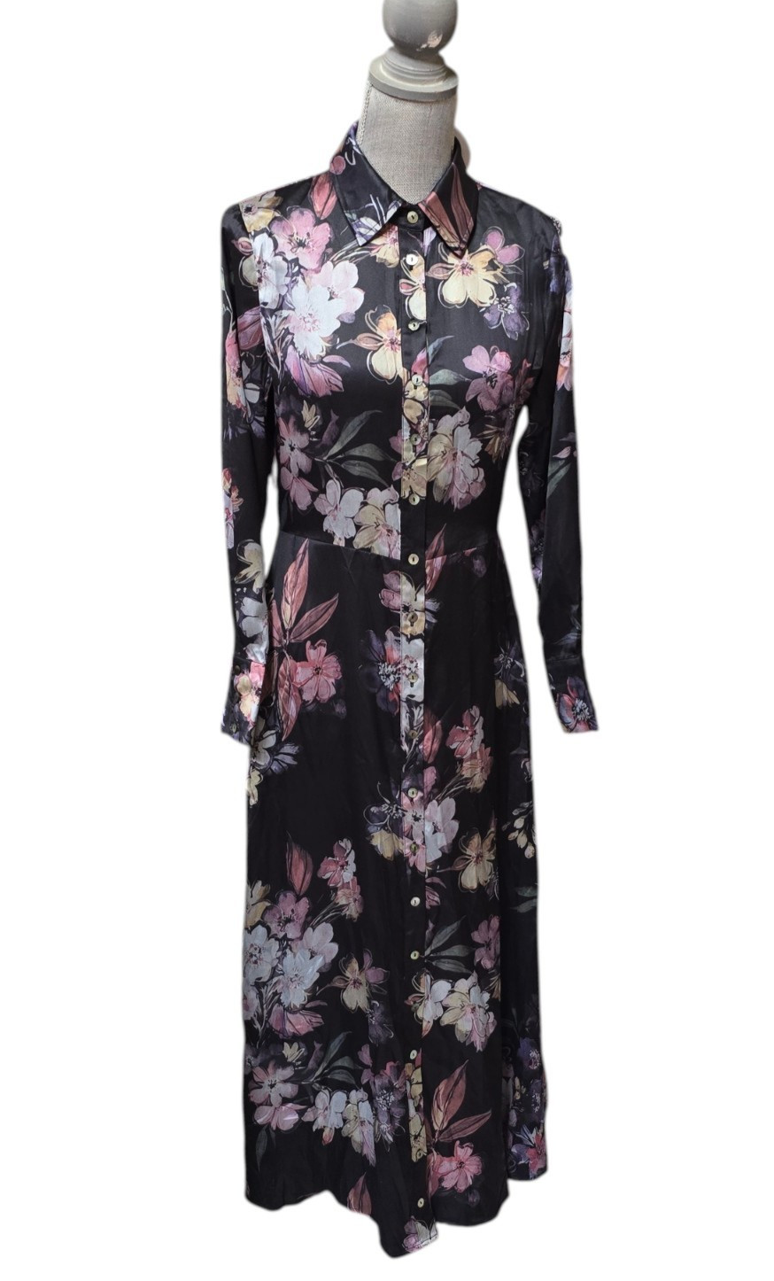 Luella Apparel Women’s Size Small Black Floral Dress Button Front Sample Tags