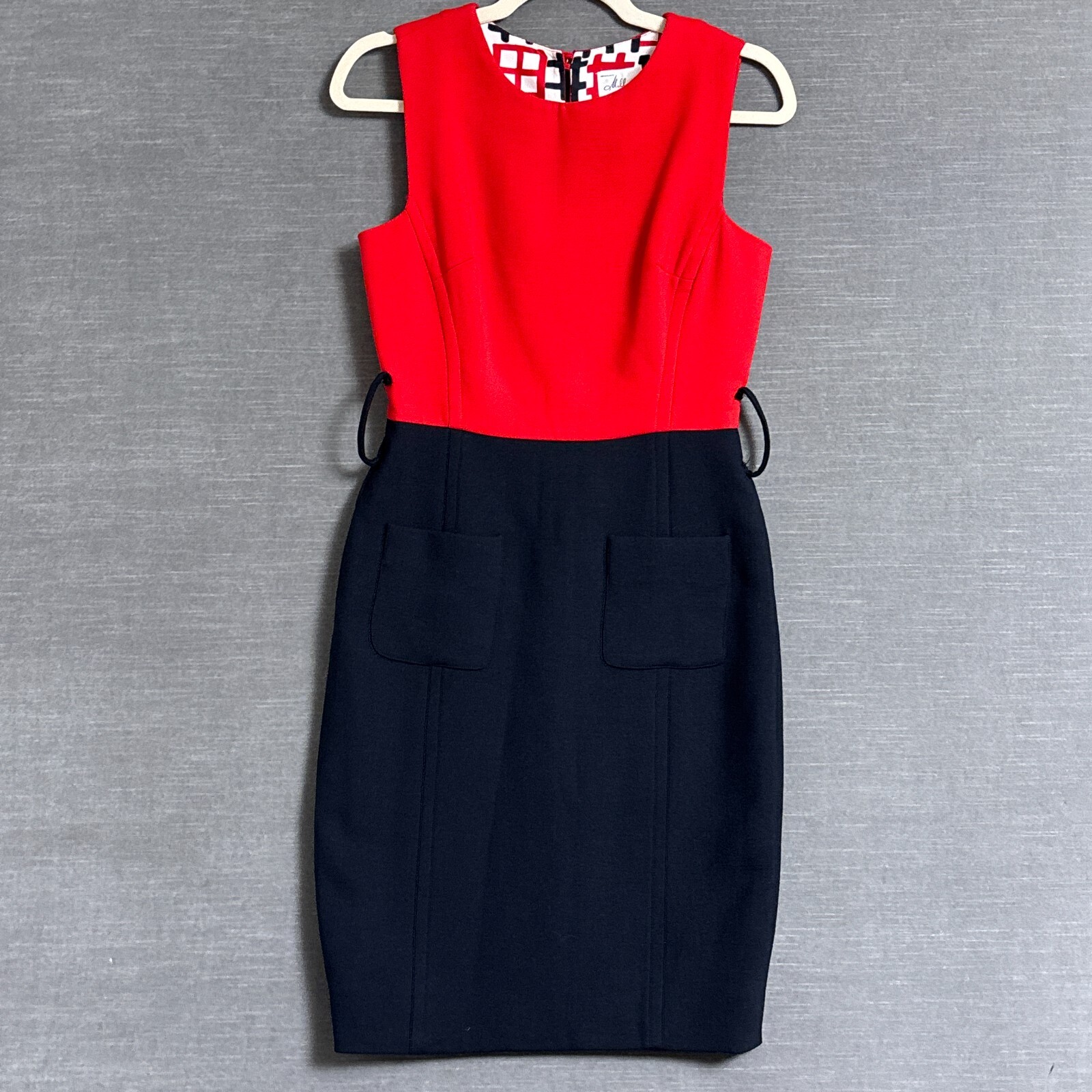 Milly Dress 2 Red Navy Career Office Work Sheath Pencil Color Block Sleeveless