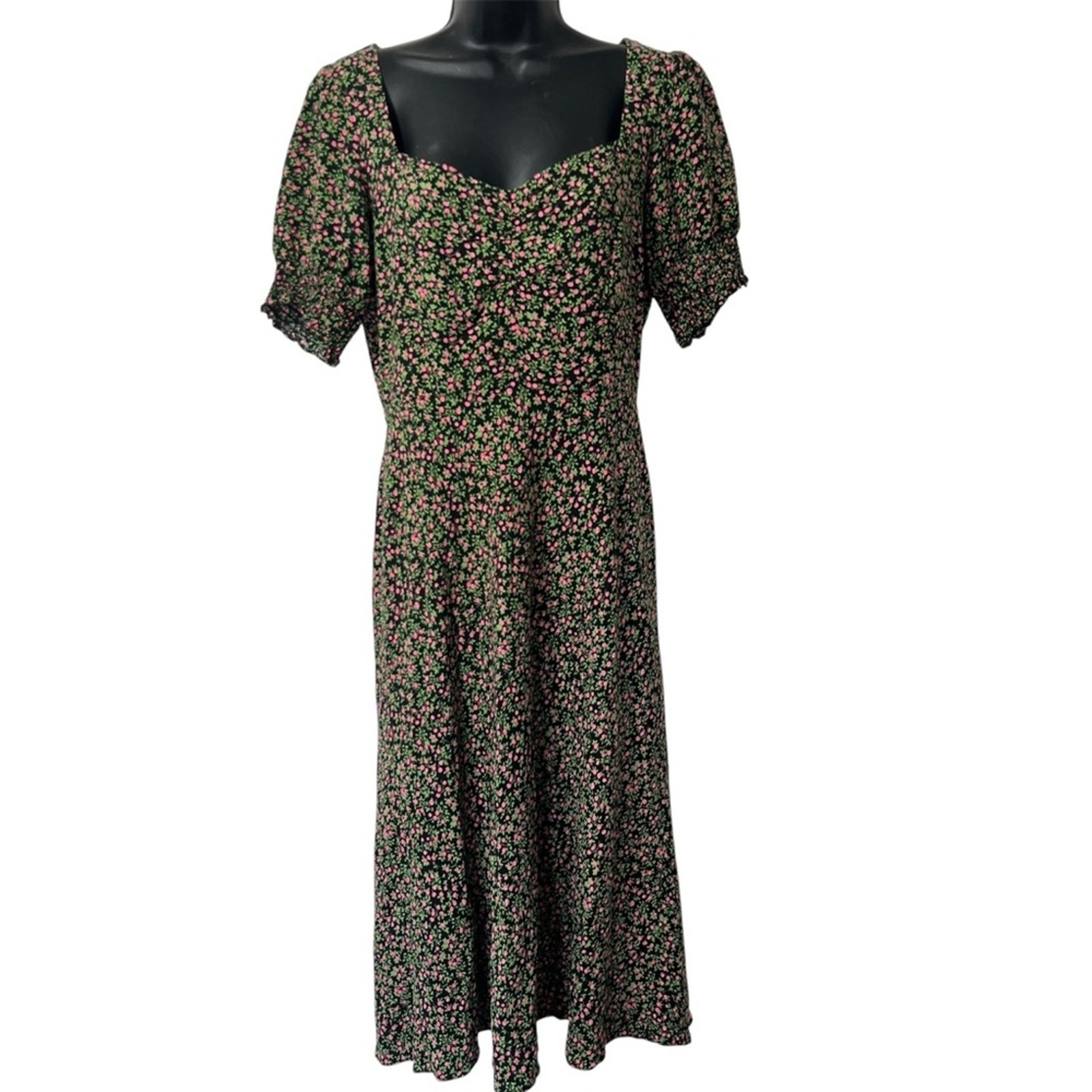 J Crew Floral Cottagecore Midi Sweetheart Neck Puff Sleeve Milkmaid Dress Size 4