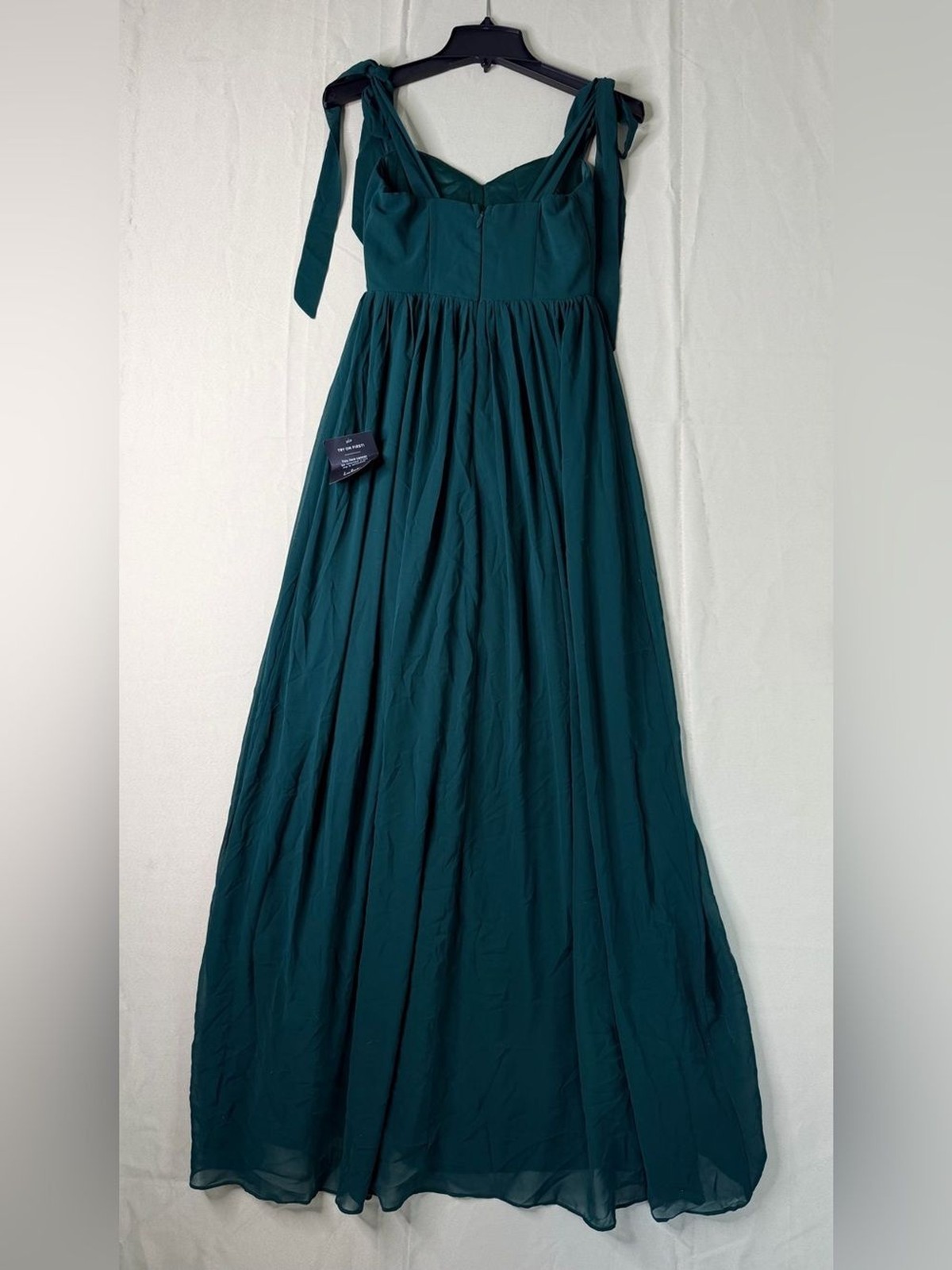 Lulus Radiant Charisma Emerald Chiffon Ruched Tie-Strap Maxi Dress Size XS NWT