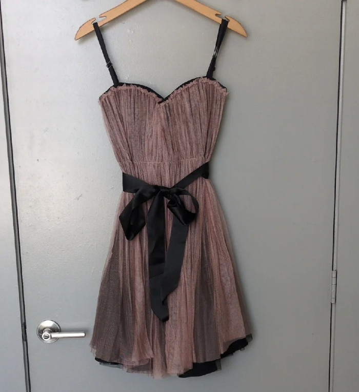 Dior Black and Rose Strapless A-Line Corset Silk Dress 0