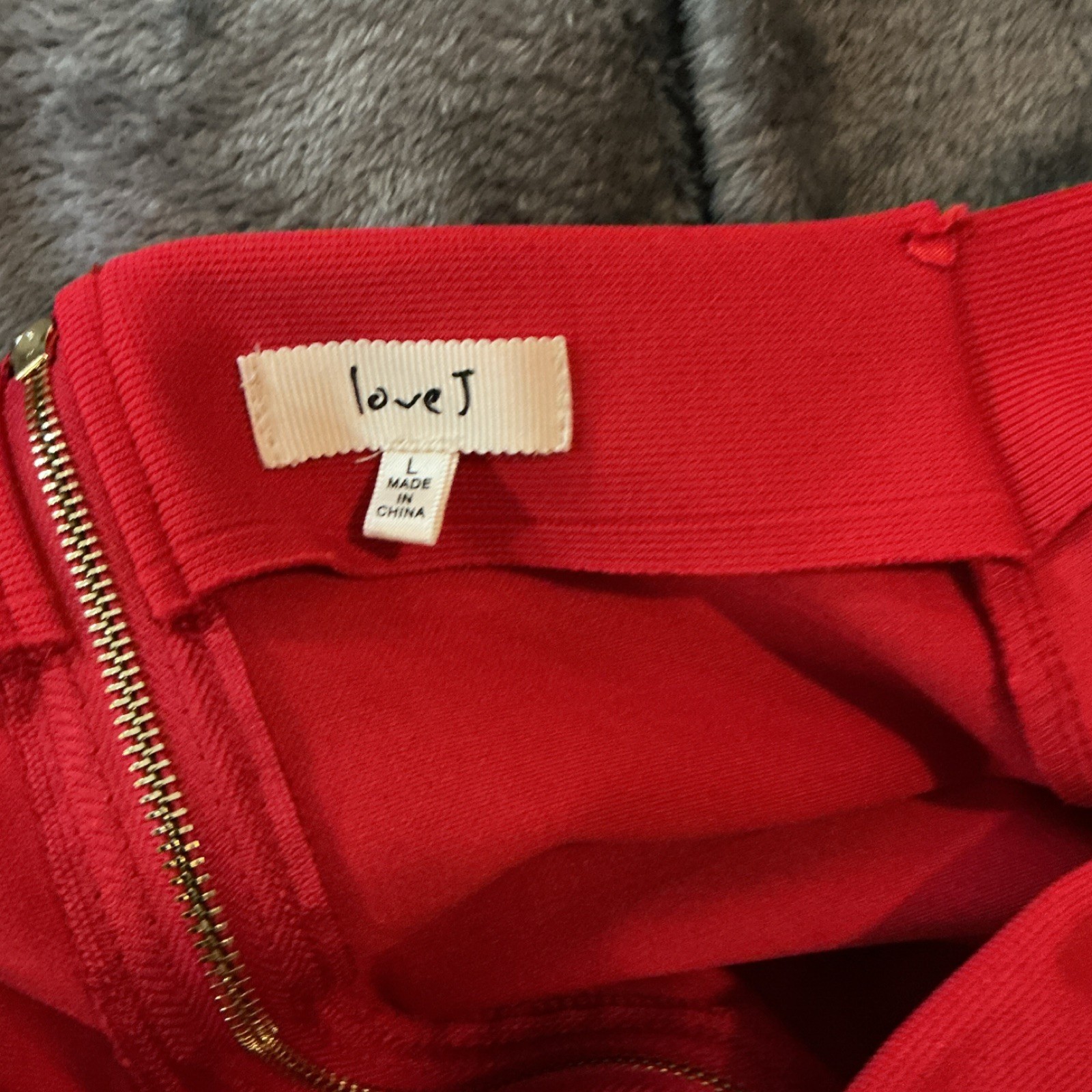 loveJ Red Solid Bodycon Short Sleeve Zip Back Knee Length Dress Size L