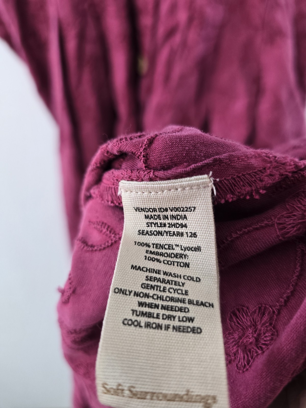 Soft Surroundings Embroidered SS Short Sleeve Tencel Midi Shirtdress Rich Berry