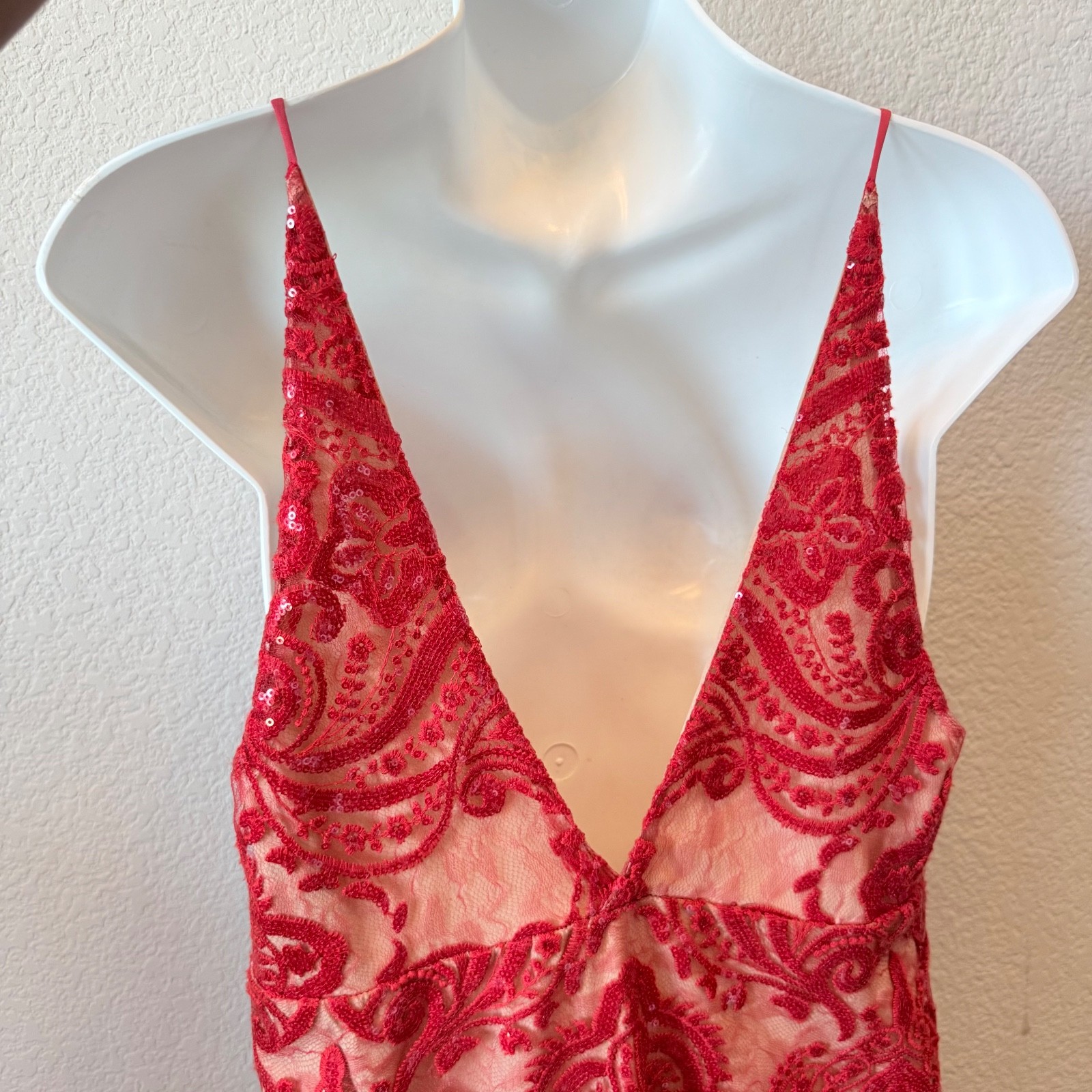 Free People Night Shimmer Mini Dress Embroidered Sequin Cocktail NWT Women 8 Red