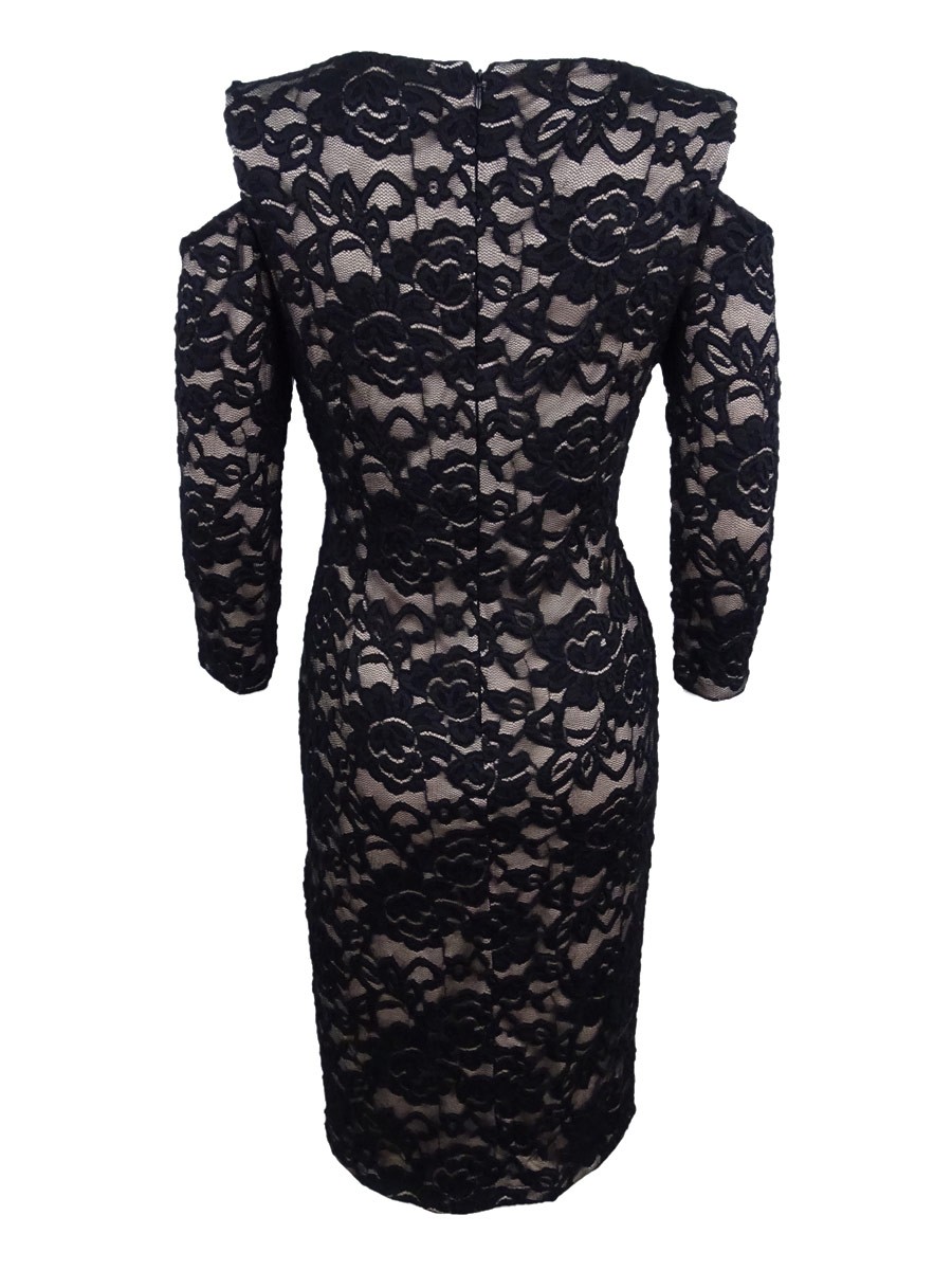 Jessica Howard Women’s Cold-Shoulder Lace Sheath Dress (10, Black/Tan)