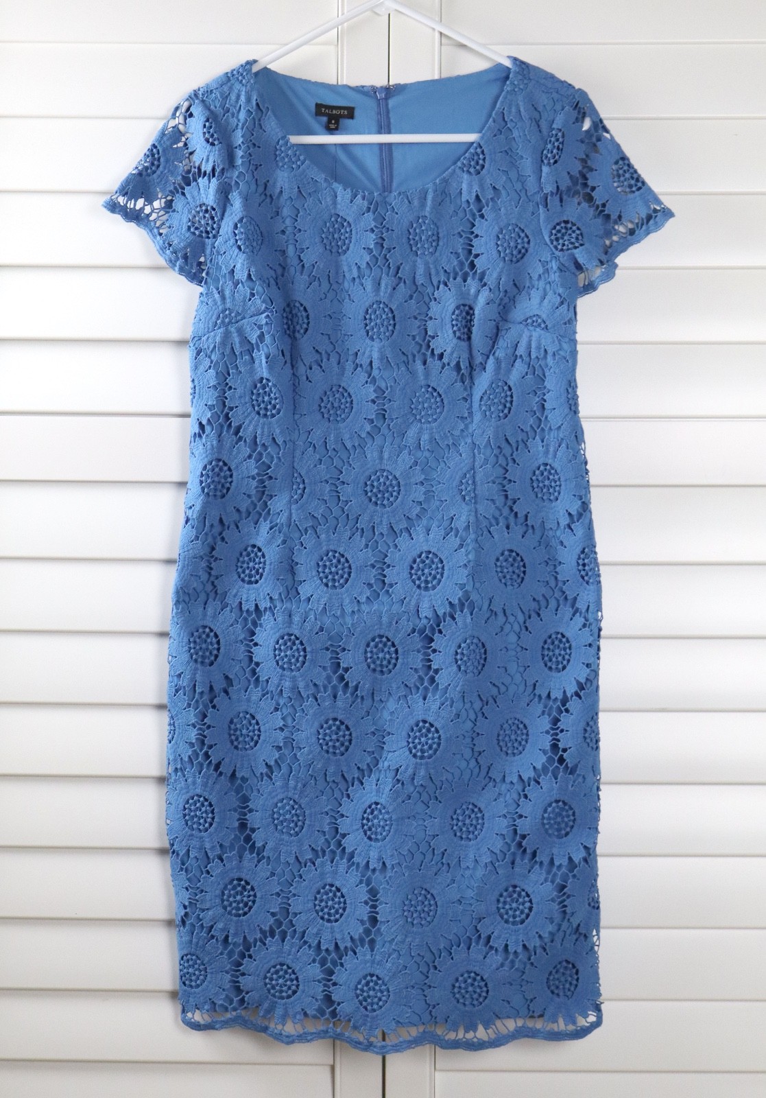 TALBOTS NWT $189 Blue Embroidered Floral Lined Shift Sheath Dress Size 8