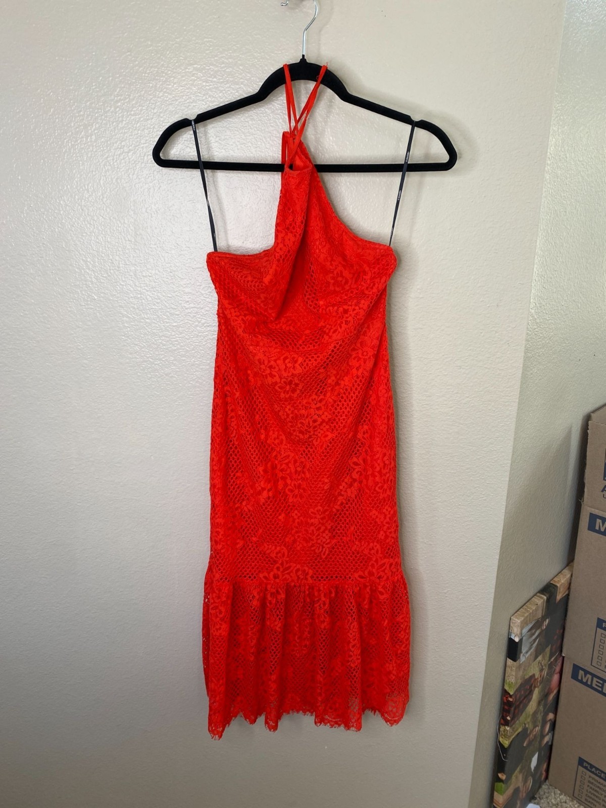 Forever 21 Womens Red Halter Lace Midi Dress M Floral Crochet Summer Nylon Blend