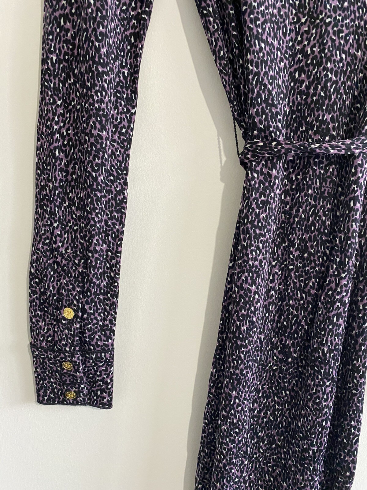 Tory Burch Printed Jersey Dress Multi Color Printed Button Logo Cuffs Xs NWOT