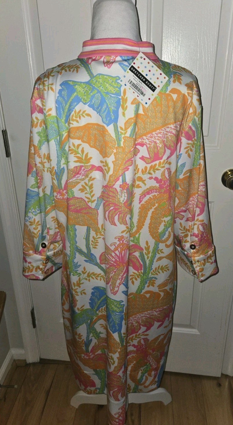 NWT Gretchen Scott Mandarin Dress Size XXL 2XL White Palm Trees $149 SOLD OUT!