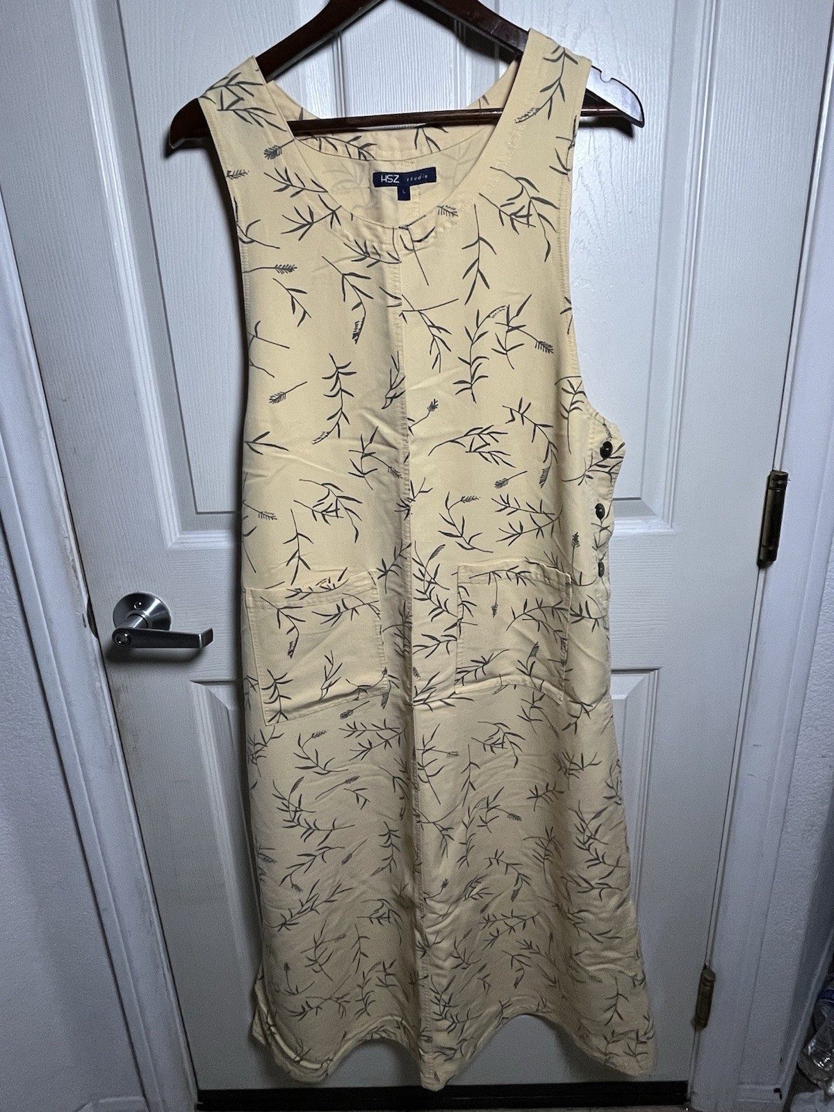 HSZ Studios Size Large Yellow Jumper Wheat Pattern Overall Dress Vintage 90s