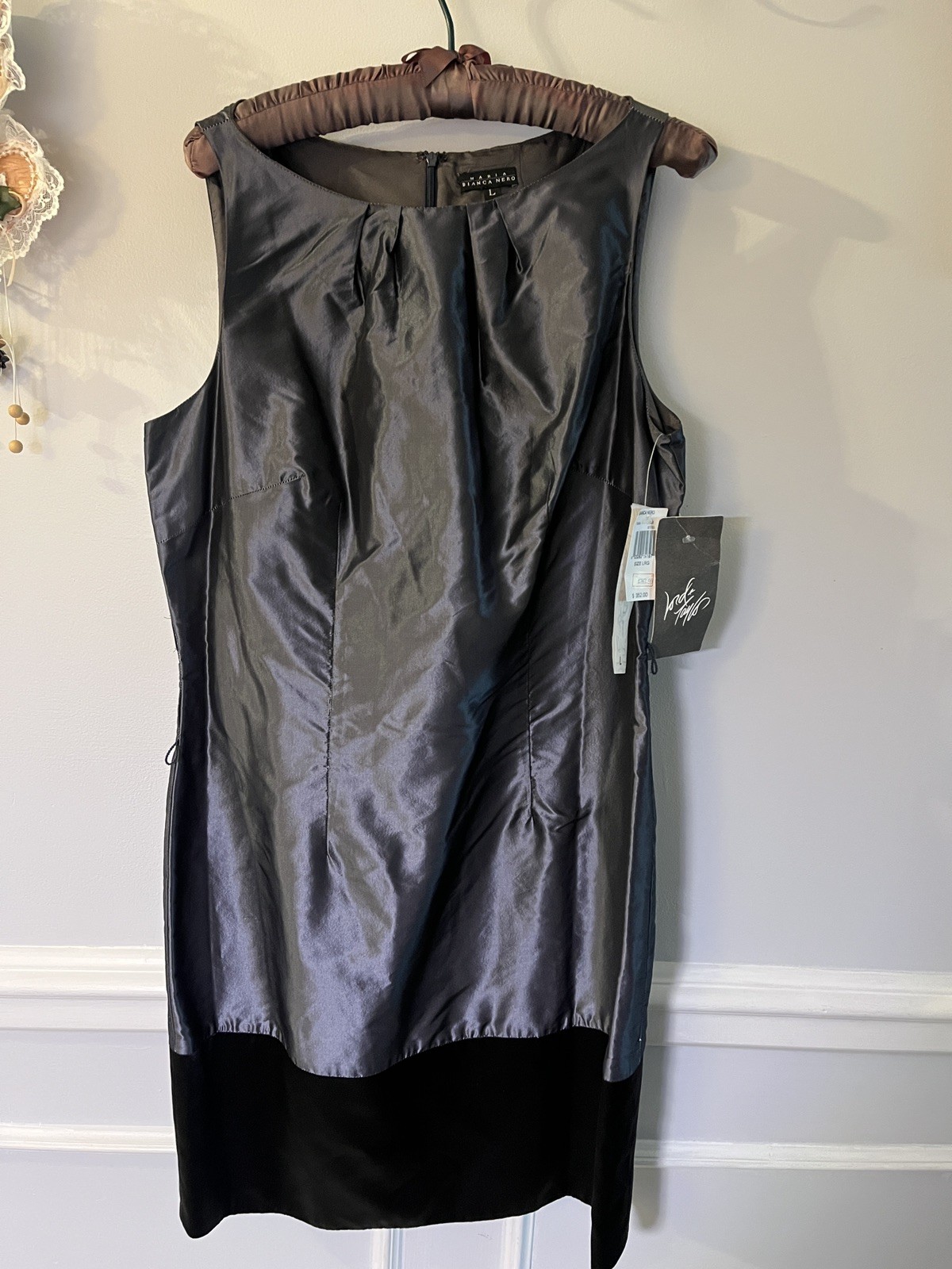 Maria Bianca Nero Dk Gray Cocktail Dress Size Large Zip Back. NWT with defect