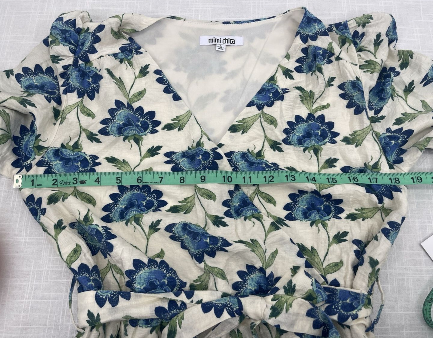 Mimi Chico Lined Floral Tie Front Flare Bottom Faux Wrap Dress Womens Sz L NWT
