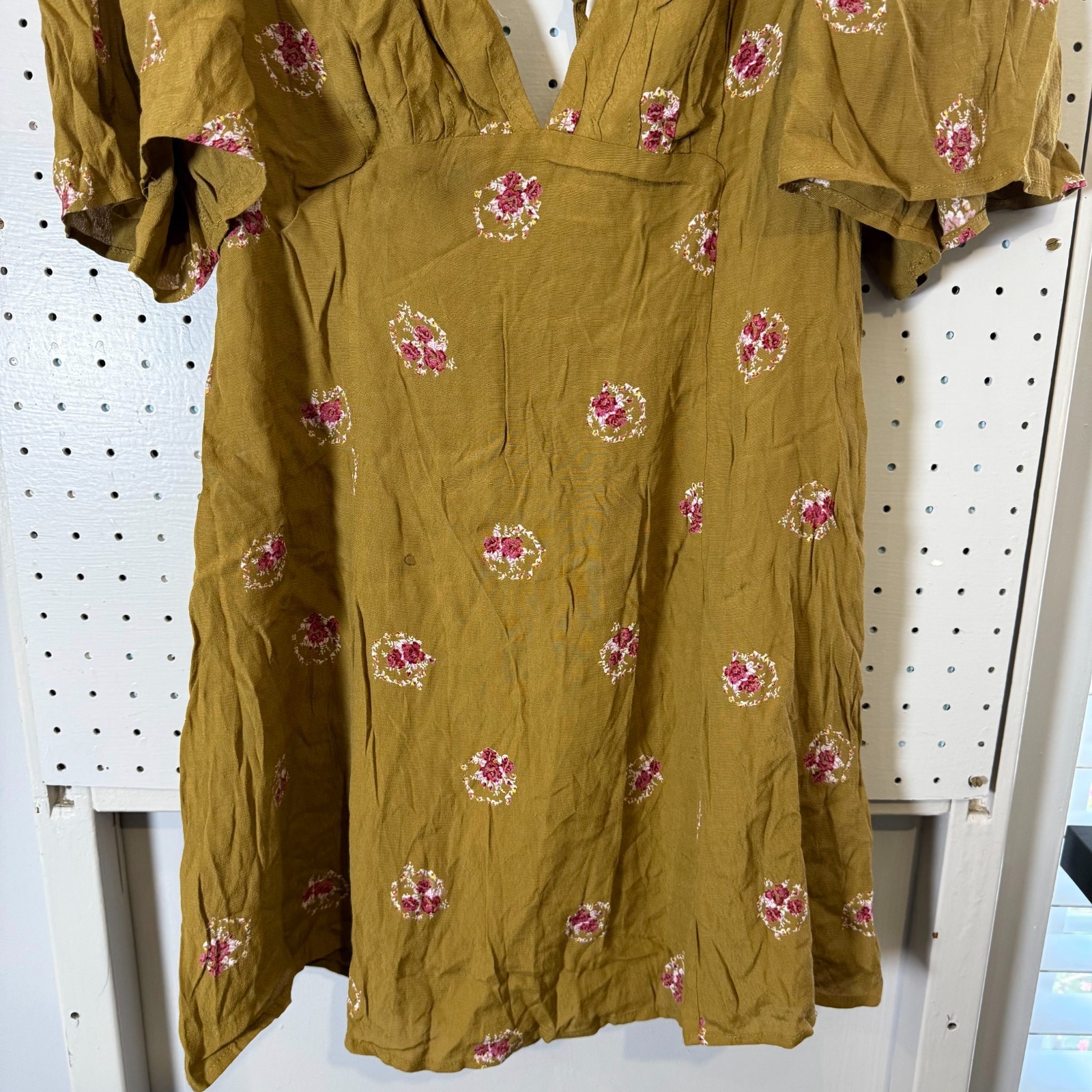 Free People Clove Mockingbird Mini Dress Women’s 6 Brown Floral Tie Short Sleeve