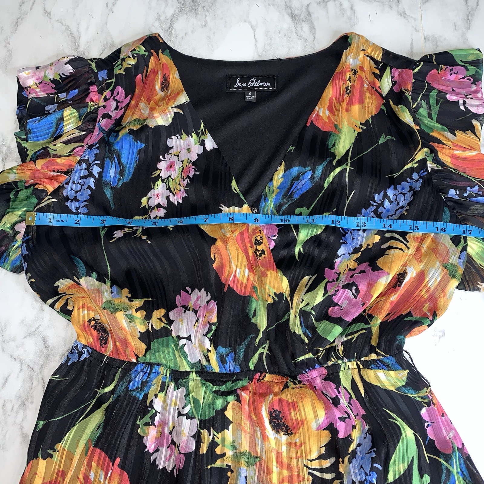 Sam Edelman Ankle Length V-Neck Maxi Silhouette Flutter Sleeve Floral Dress Sz 0