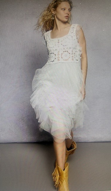 POL Romantic Bohemian Inspired White Crochet Lush Lace Tulle Knit Midi Dress NEW