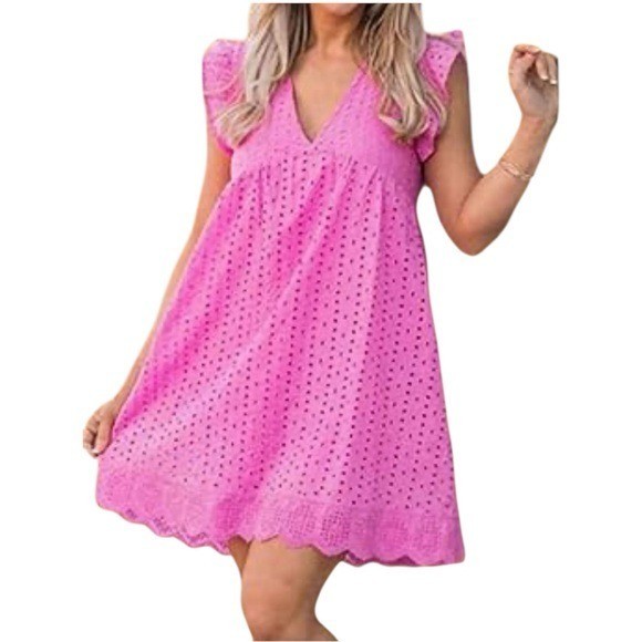 Pink Lily My Heart lace dress romper eyelet V-neck S