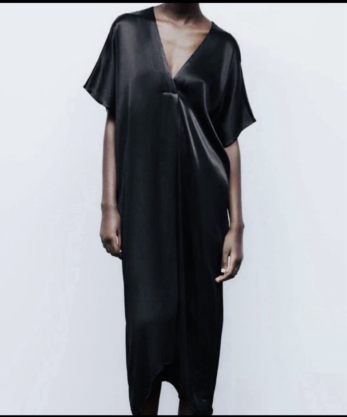 Zara Satin Effect Oversized Kaftan Dress Midi Cover Up XS-SMALL Black
