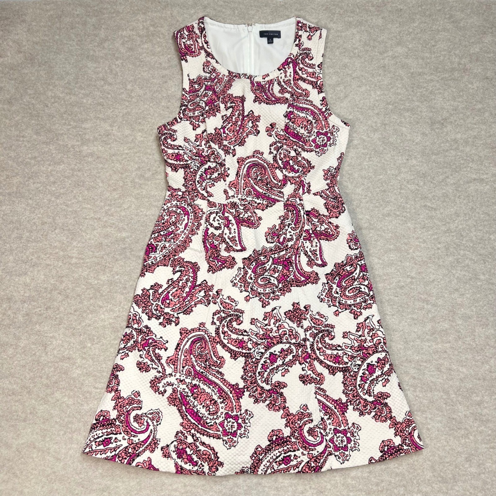Y2K 90’e The Limited Pink Paisley Piqué Sleeveless Fit and Flare Dress Sz 2 EUC