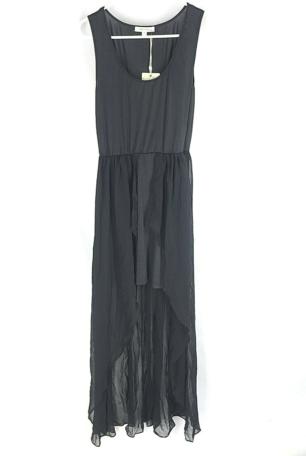 Alythea NEW Black Dress Size Medium Maxi Layered Split Back Womens NWT