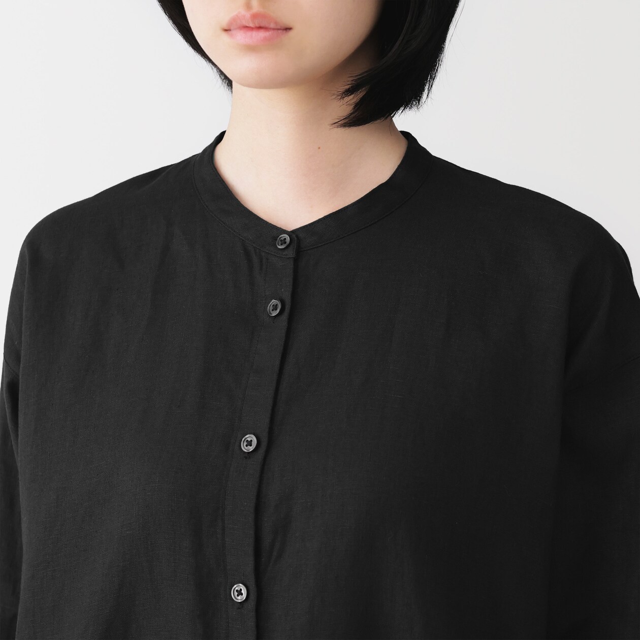 MUJI Womens 100% Linen Washed Long Sleeve Shirt Dress Black 2026 FedEx