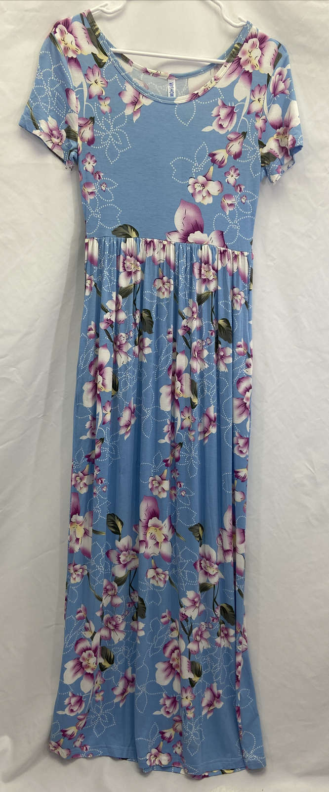 Viishow szS Short Sleeve Floral Maxi Dress Pink/Blue Elastic Waist