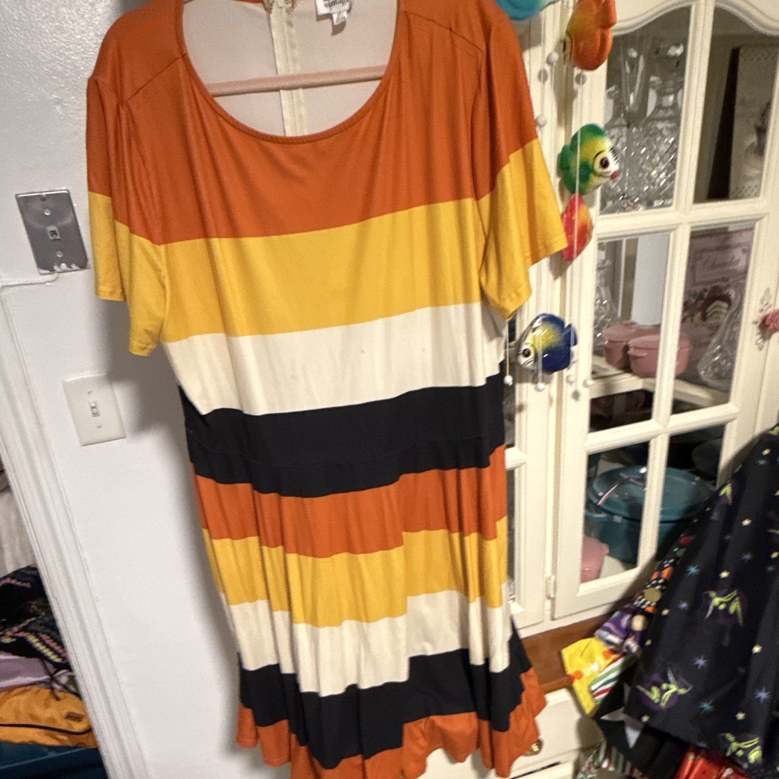 Unique Vintage Plus 4X Orange/Yellow Striped Knee Dress Halloween Summerween