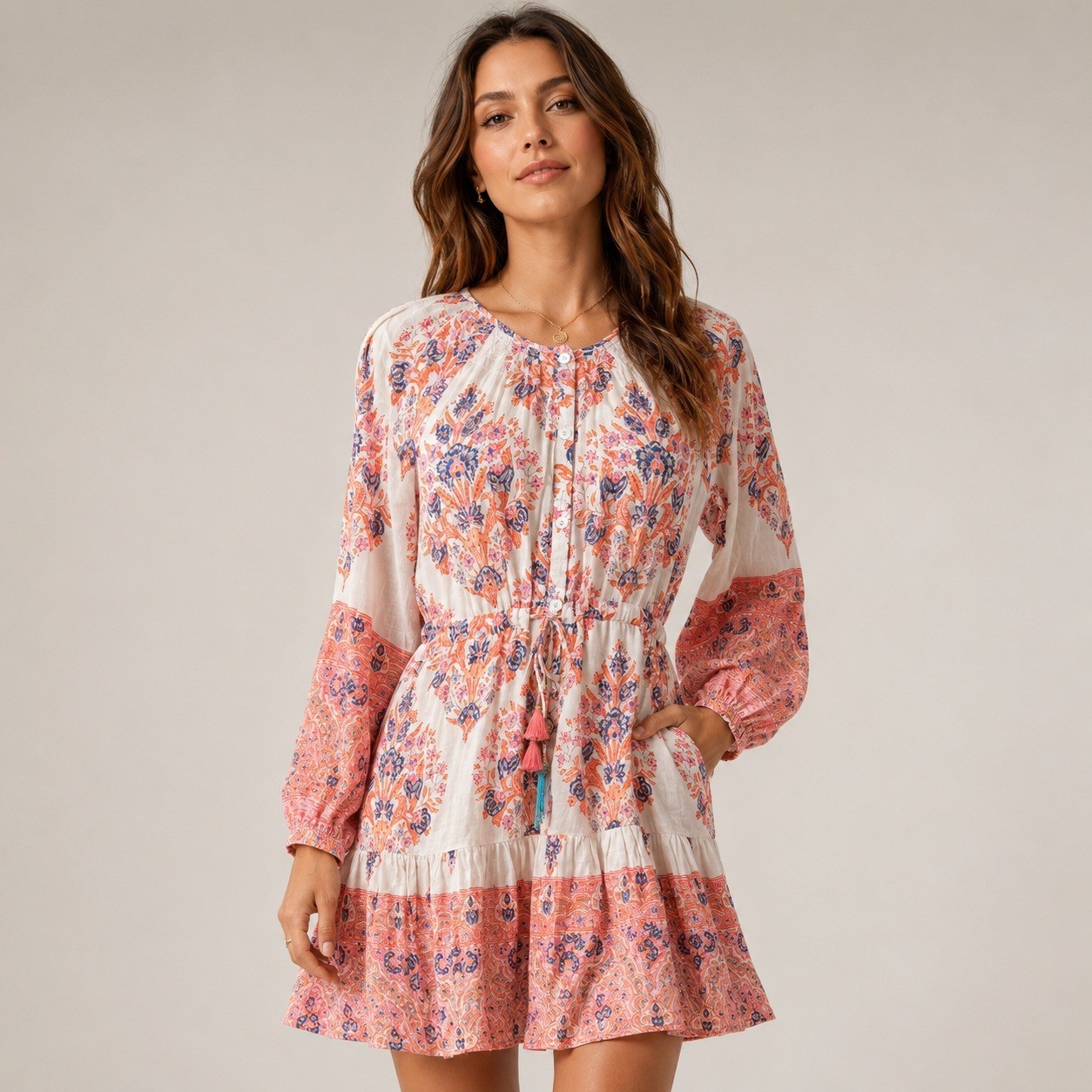 Bell by Alicia Bell Pink Floral Paisley Cotton Silk Block Print Mini Dress M
