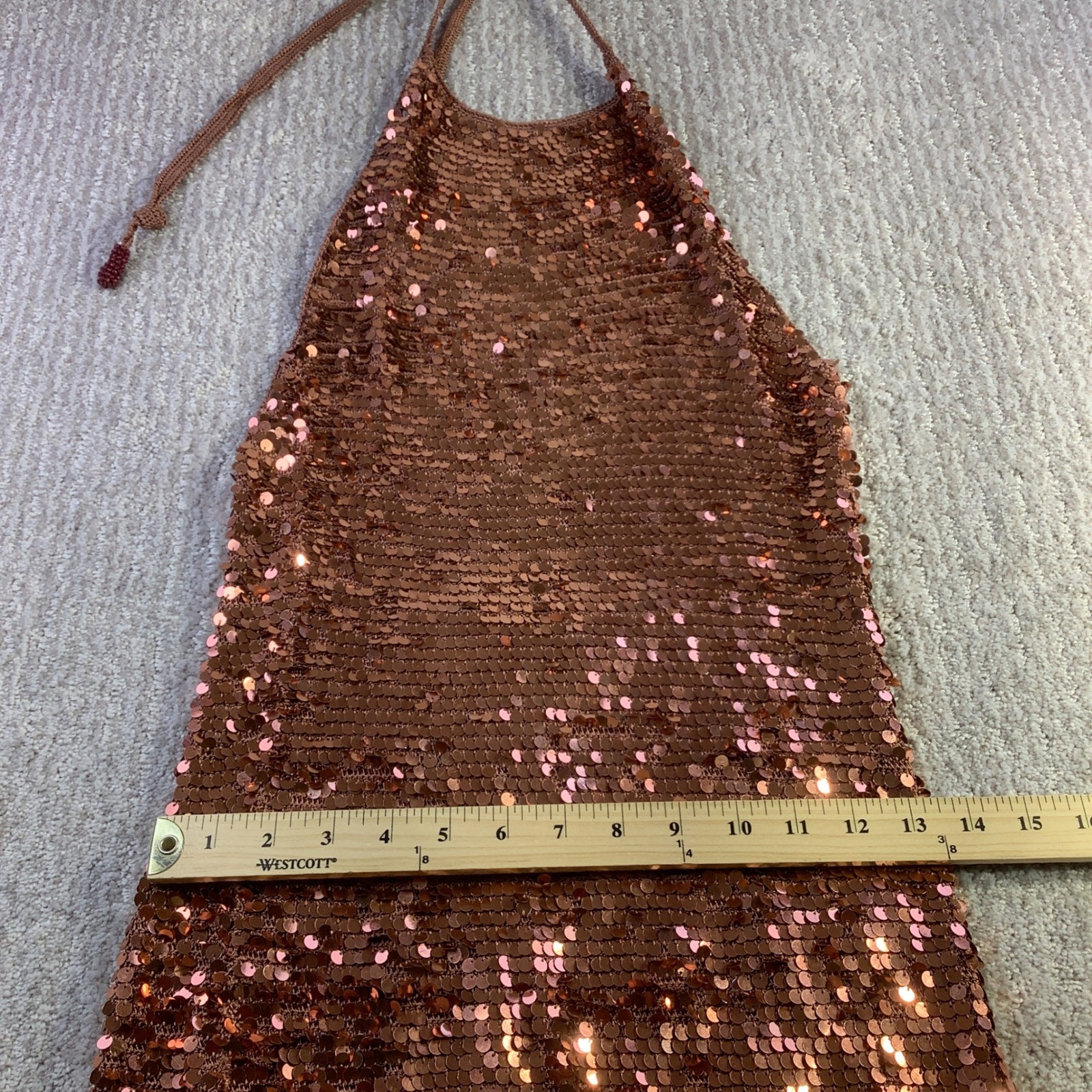Calypso St Barth Copper Sequin Halter Maxi Dress Open Back Side Slit Size S NWOT