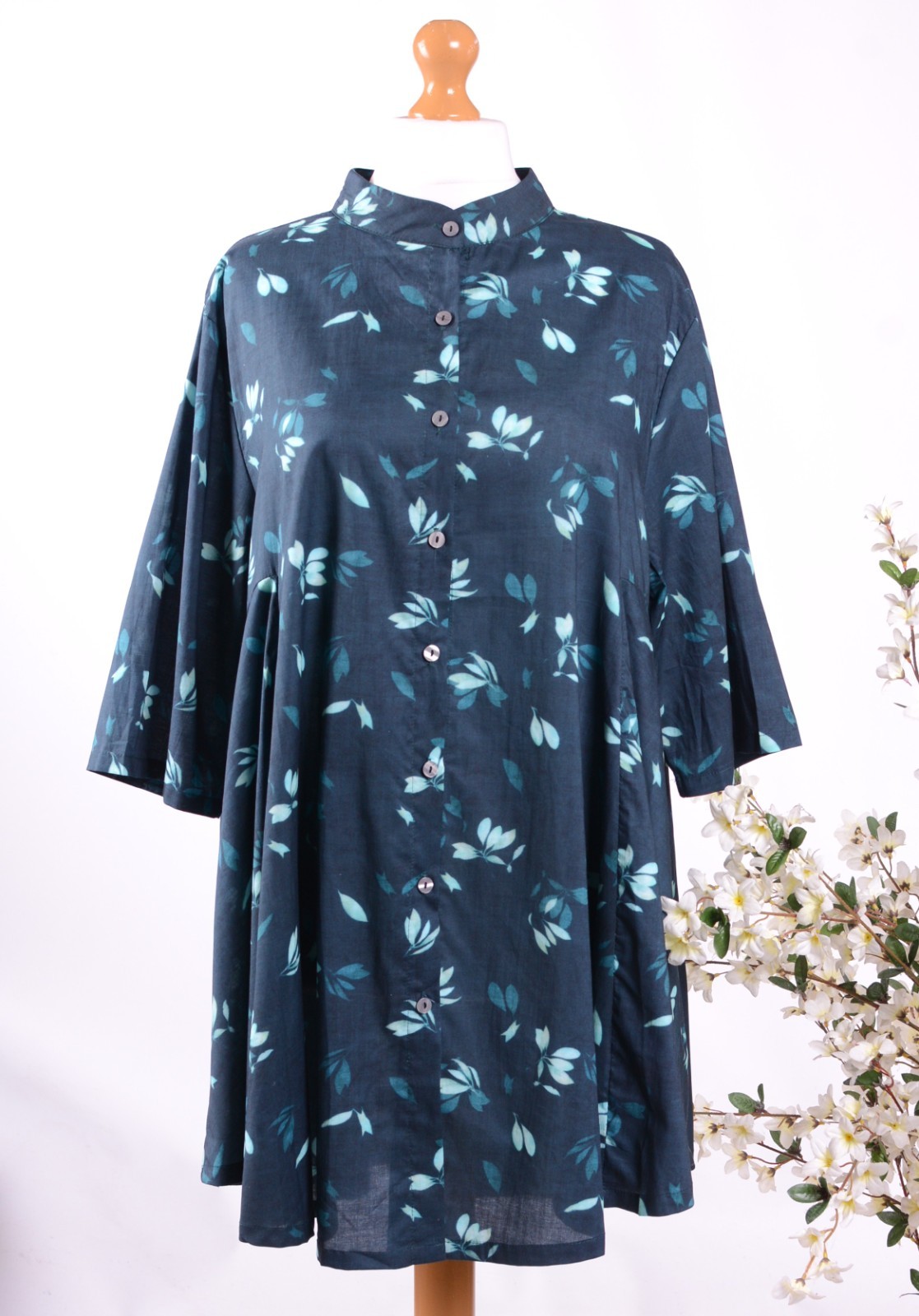 Bella Blue Lagenlook Boho Shirt Dress Dark Green Arty NEW! 48″ Bust L/XL – B114