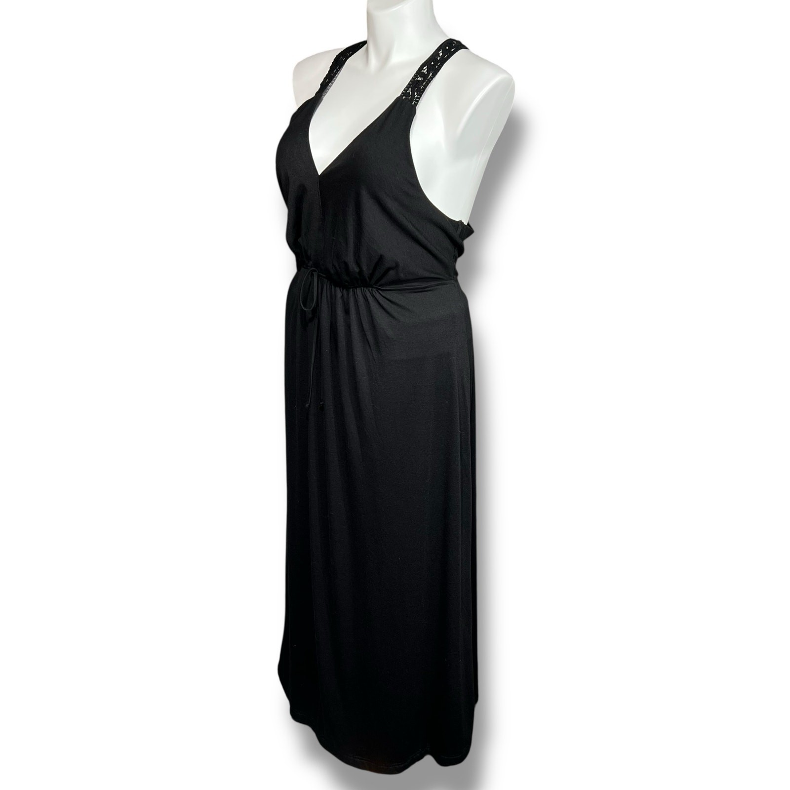 Vintage Torrid Womens Maxi Blouson Sundress V Neck Sleeveless Lace Back Black 4X