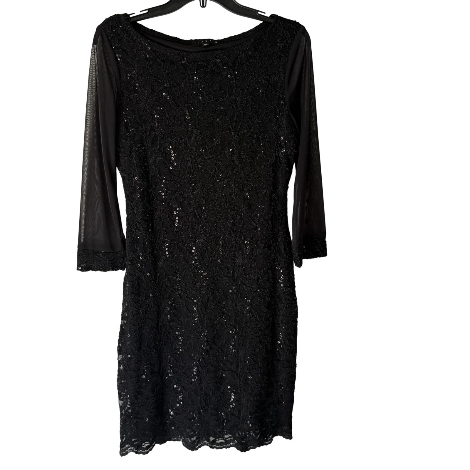Tiana B Dress Y2k 10 Blk Lace Sequin Sheath Cocktail Party Semi Mesh Whimsigoth
