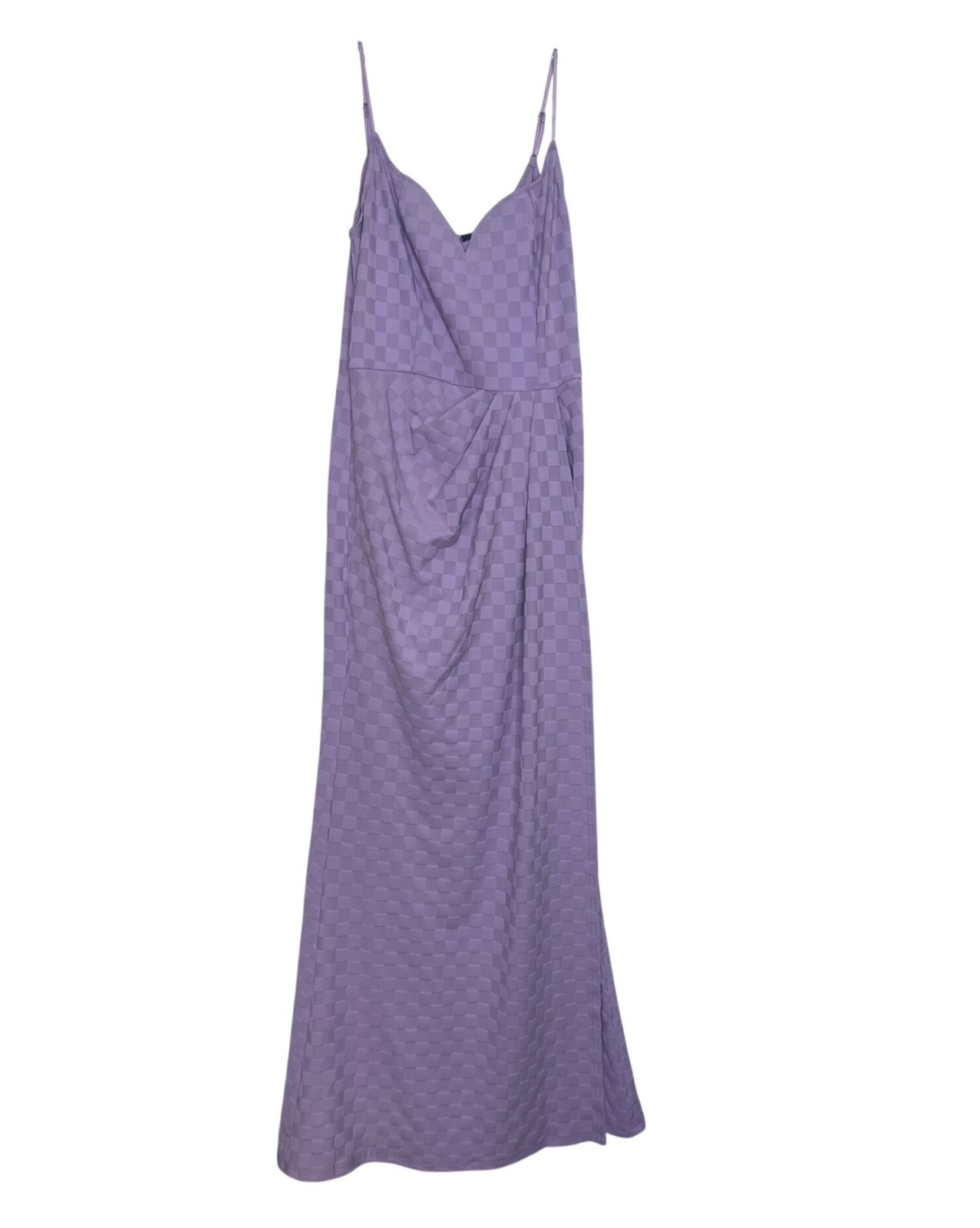 Vshow Maxi Dress Spaghetti Straps Checkered Pattern Large Purple New