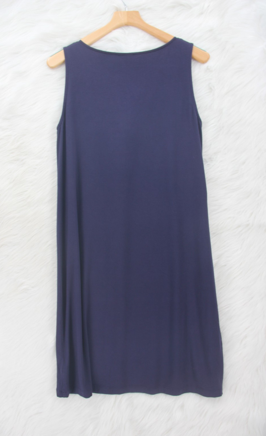 Eileen Fisher Sleeveless Navy Slip Midi Dress Medium Lightweight Stretch #1188