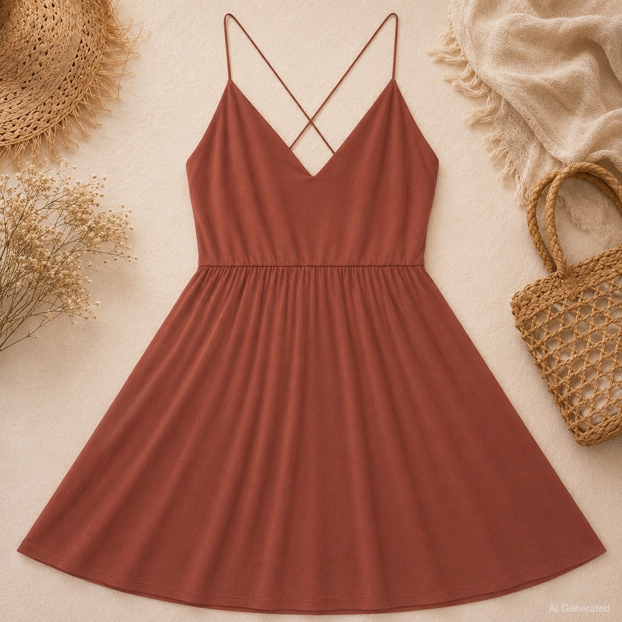 Forever 21 Womens Rust Terracotta V-Neck Crisscross Back Mini Dress Large