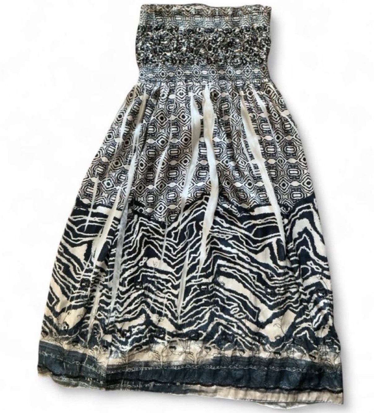 Black Ivory Animal Print Strapless Smocked Beaded Knee Sundress One Size