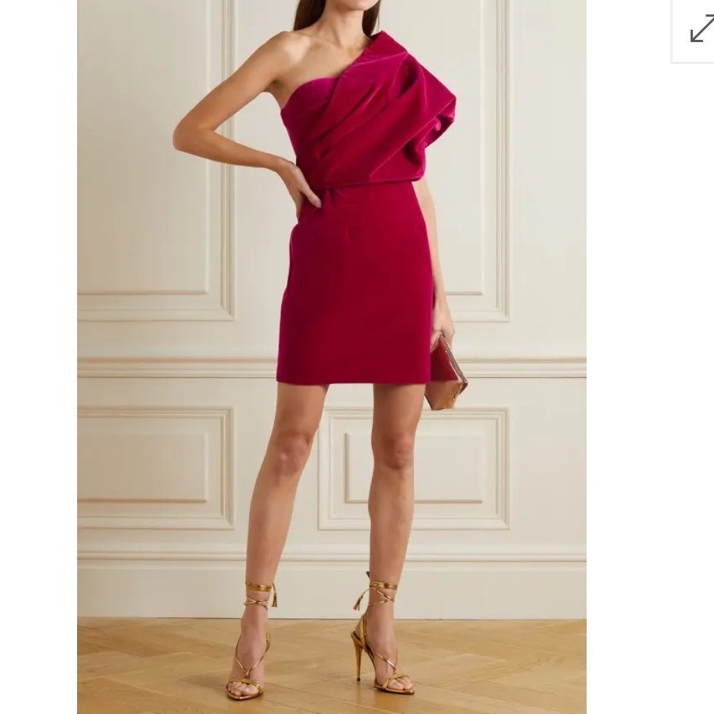 TOM FORD One-Shoulder Gathered Velvet Mini Dress | Claret Red | IT 38 (US 2-4) |