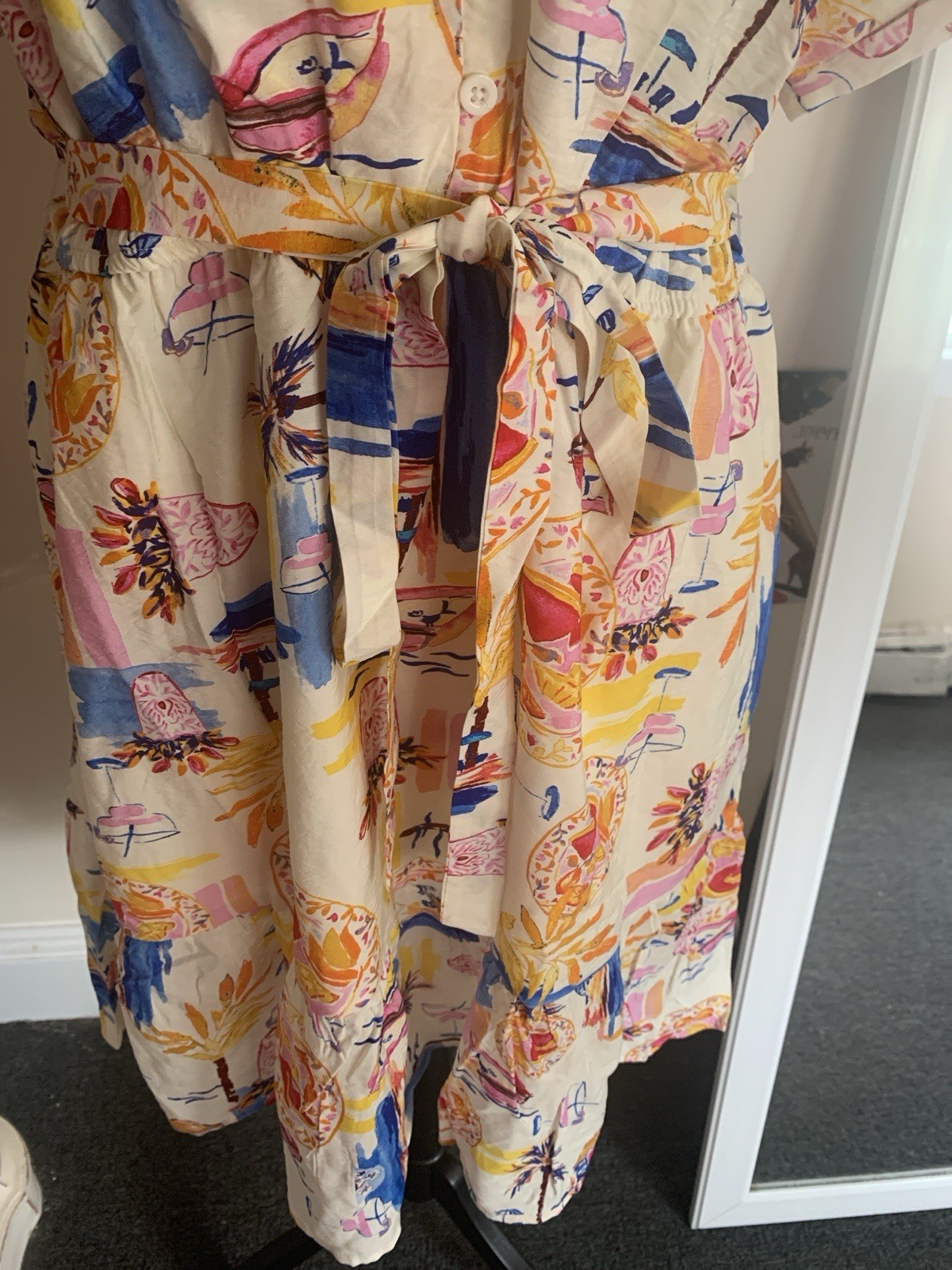 Sam Edelman Abstract Multicolor Collared Short Sleeve Button Belted Dress 12