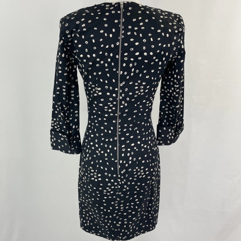 French Connection Fast Spotty Vintage Dress Snowdrop 2 Dot Black White Stretch