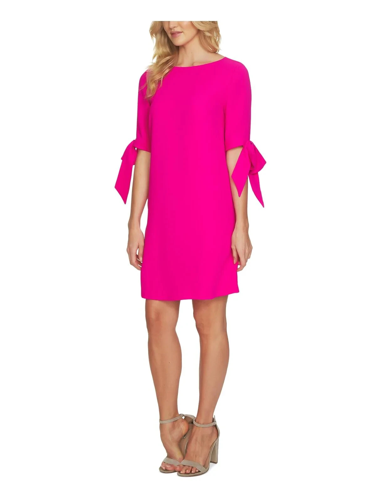 CeCe Tie Cuff 3/4-Sleeve Crew Neck Shift Dress Women’s 2 Garden Rose Back Zip