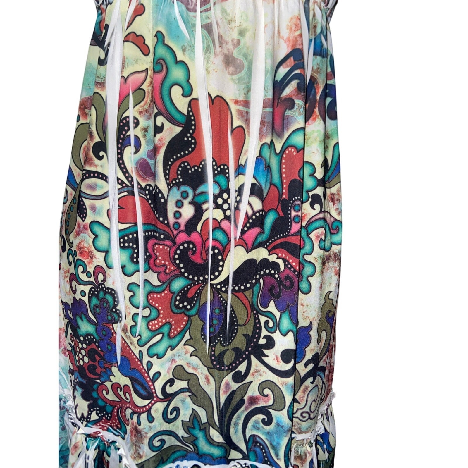 Strapless Abstract Print Dress | Summer Statement Midi | Size M
