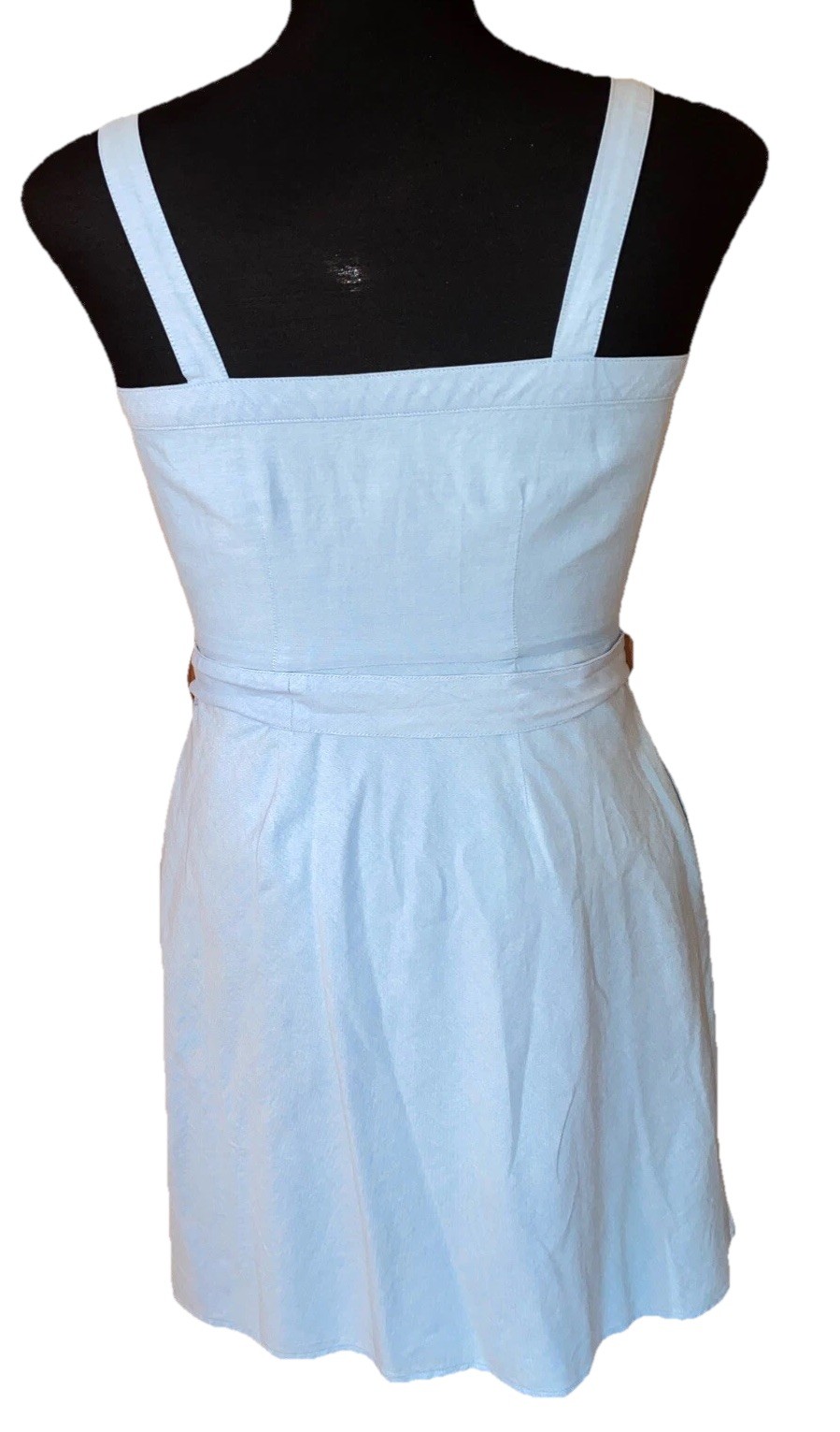 Lands End Canvas Cotton Button Down Sky Blue Halter Strap Dress Size 6 Classic