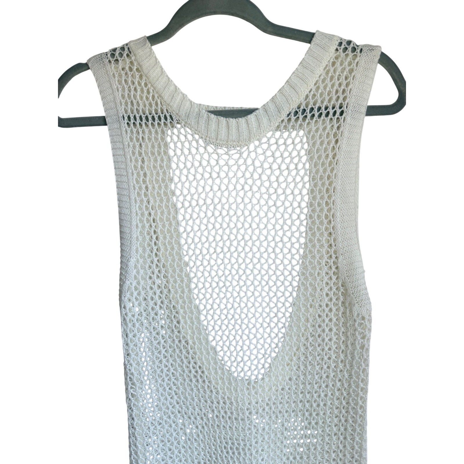 Open Back Crochet Maxi Dress Womens S Ivory Boho Sleeveless Beachwear Resort
